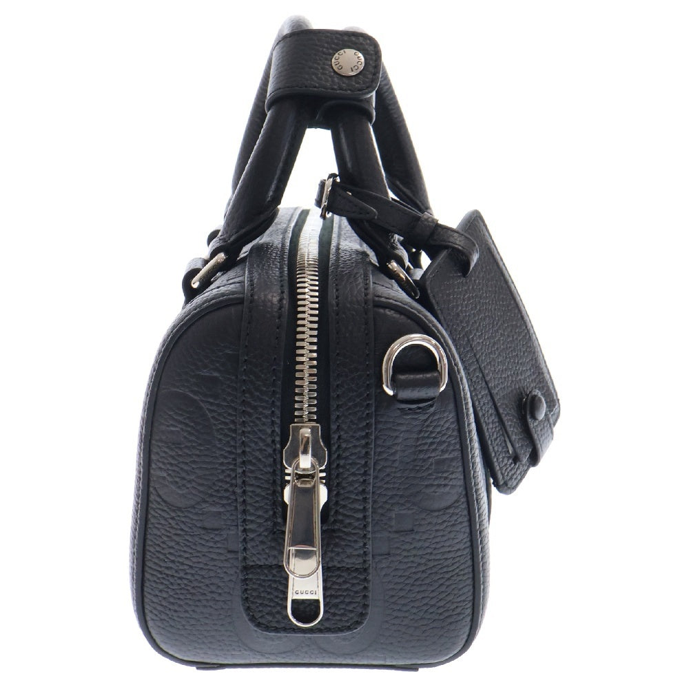 GUCCI(グッチ) ジャンボGG ミニボストンバッグ ブラック レザー ダッフル ショルダーバッグ ハンドバッグ 725292