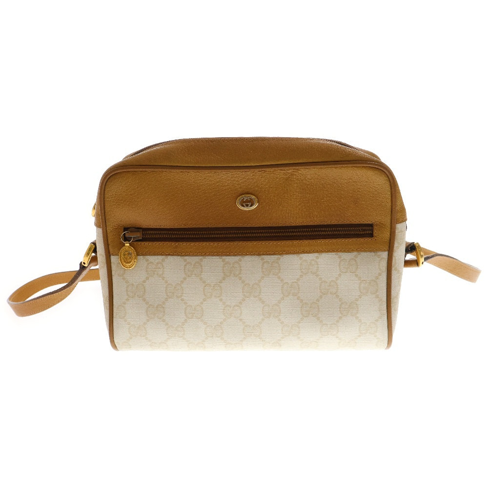 GUCCI(グッチ) GGスプリーム ショルダーバック アイボリー×キャメル 斜め掛けバッグ PVC×レザー オールドグッチ 56.02.087
