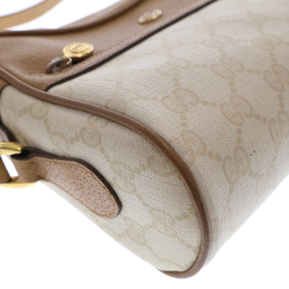 GUCCI(グッチ) GGスプリーム ショルダーバック アイボリー×キャメル 斜め掛けバッグ PVC×レザー オールドグッチ 56.02.087