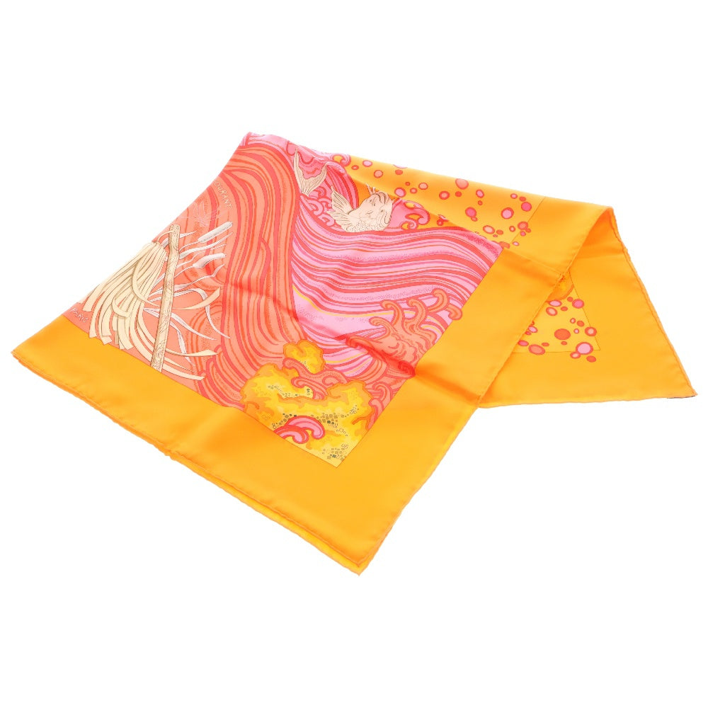 HERMES(エルメス) カレ90 鯉の滝登り CONTRE-COURANT オレンジ シルク スカーフ