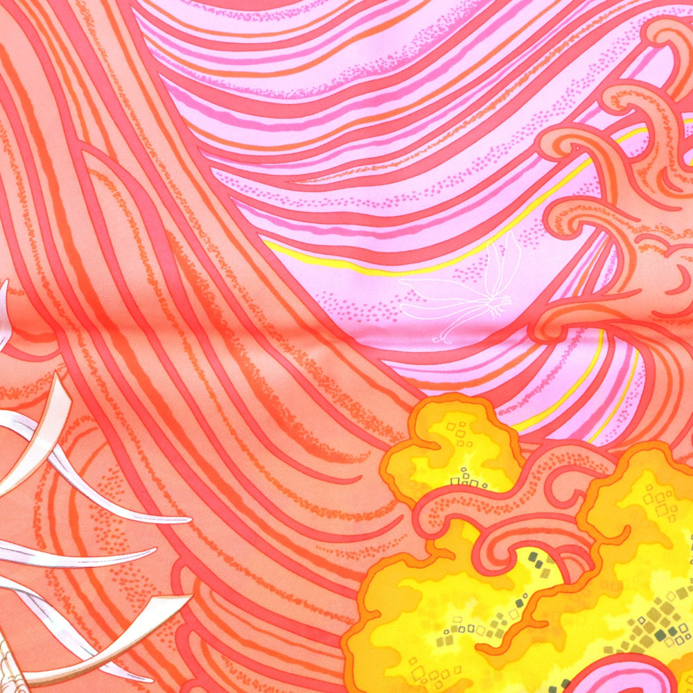 HERMES(エルメス) カレ90 鯉の滝登り CONTRE-COURANT オレンジ シルク スカーフ