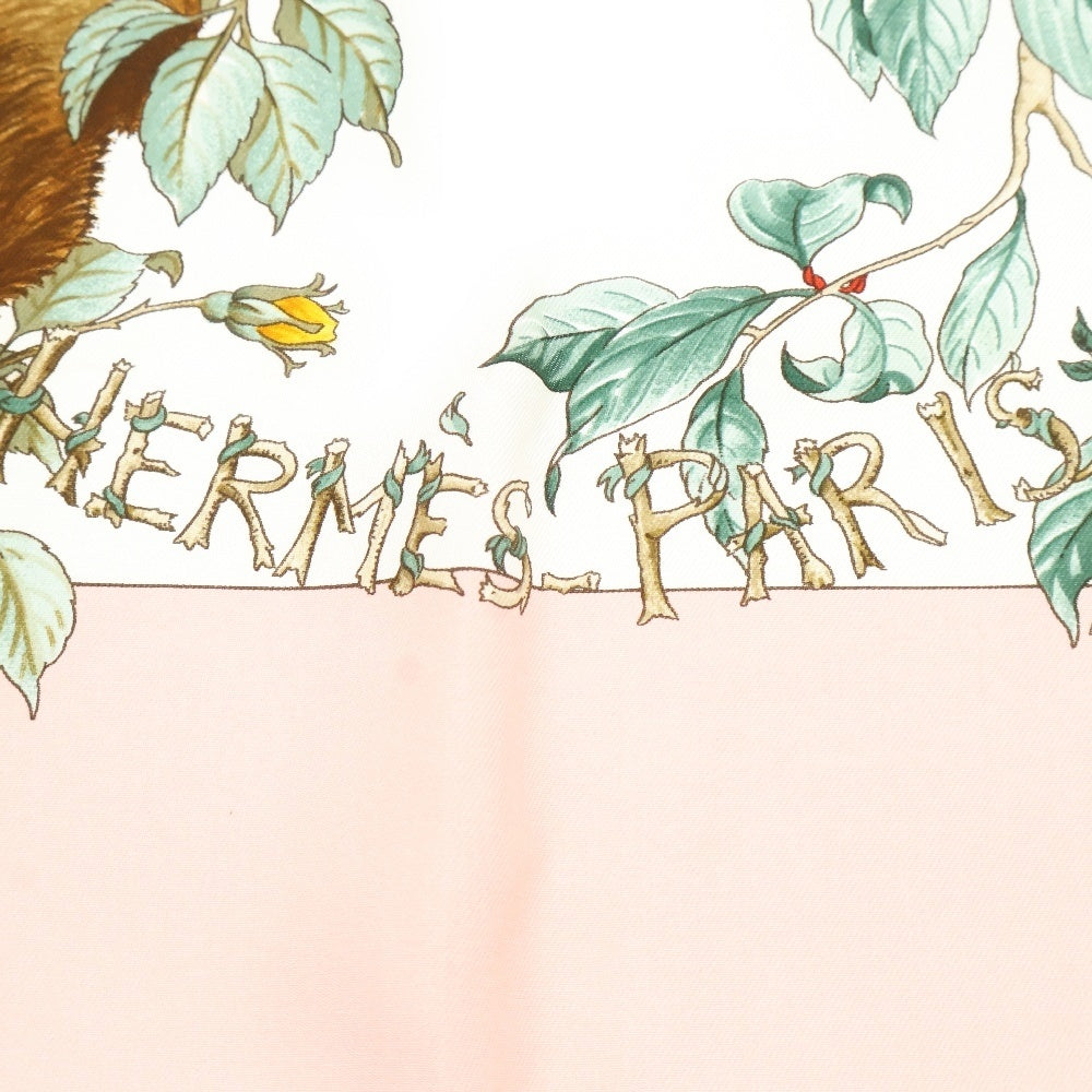 HERMES(エルメス) カレ90 AU COEUR DES BOIS 森の中で シルク ピンク スカーフ