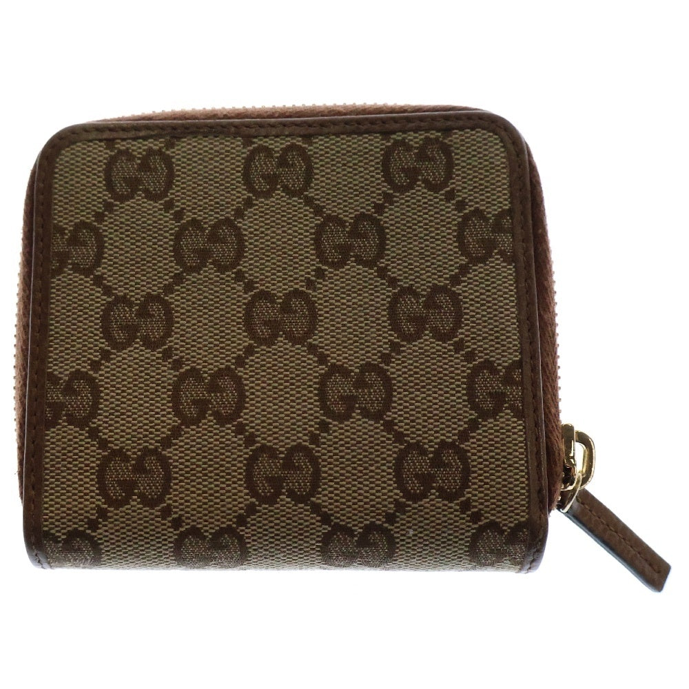 GUCCI(グッチ) GGキャンバス ラウンドファスナー 二つ折り財布 コインケース ブラウン レザー×キャンバス ゴールド金具 346056