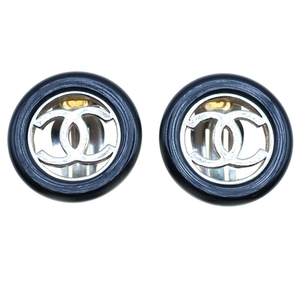 CHANEL(シャネル) ココマーク ラウンド イヤリング ブラック×シルバー メタル 97A アクセサリー ヴィンテージ