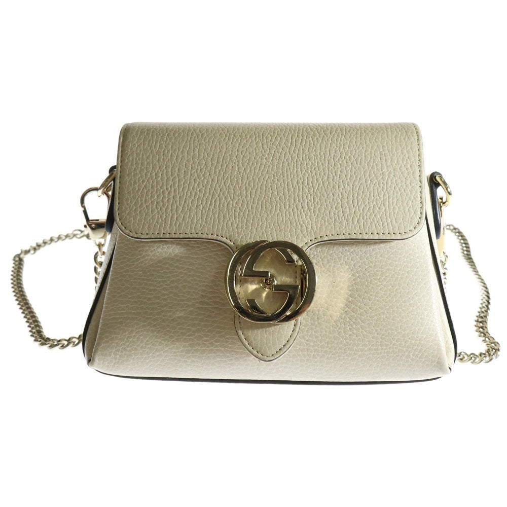 GUCCI(グッチ) インターロッキングG ショルダーバッグ チェーンバッグ アイボリー レザー ゴールド金具 607720