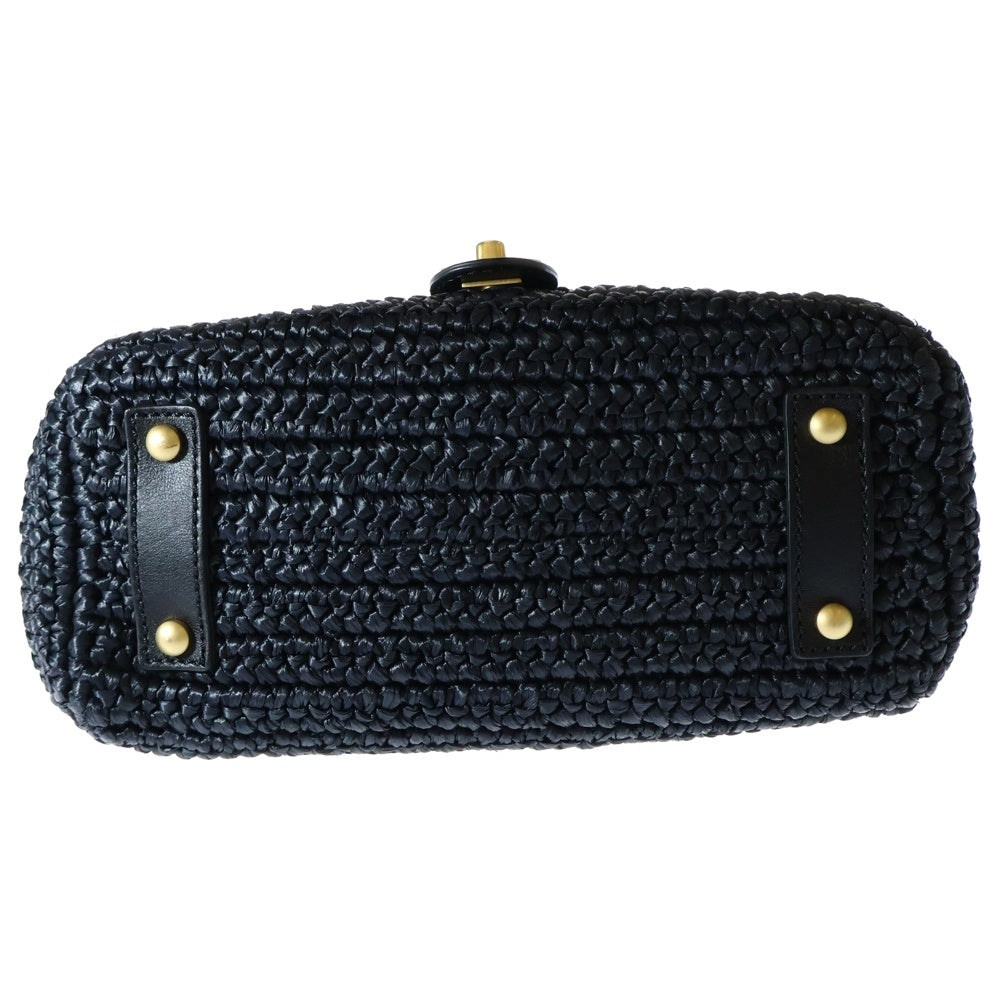 CHANEL(シャネル) ラフィア28 チェーンショルダーバッグ S/S カゴバッグ ネイビー ゴールド金具