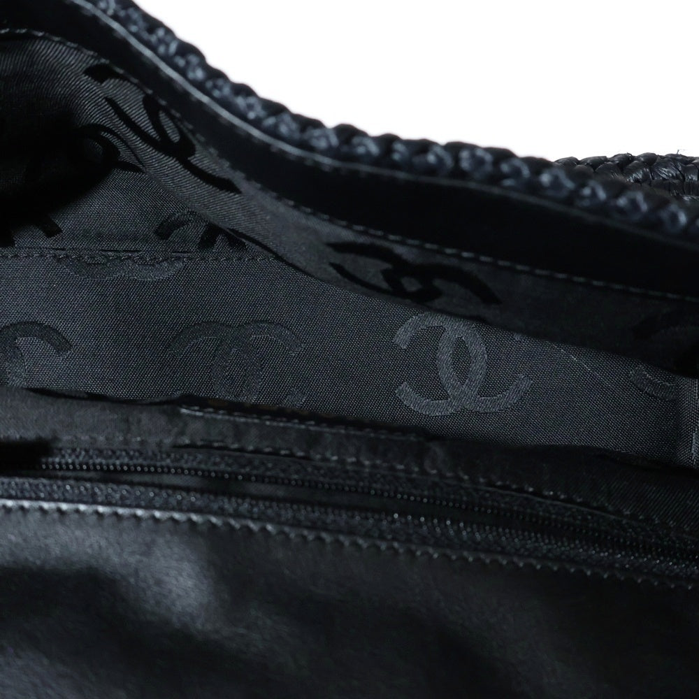 CHANEL(シャネル) ラフィア28 チェーンショルダーバッグ S/S カゴバッグ ネイビー ゴールド金具