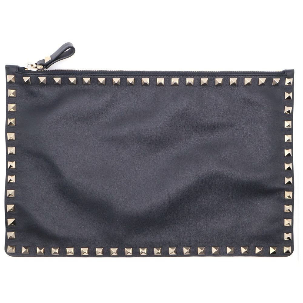 VALENTINO(ヴァレンティノ) ロックスタッズ クラッチバッグ セカンドバッグ ポーチ ブラック レザー ゴールド金具