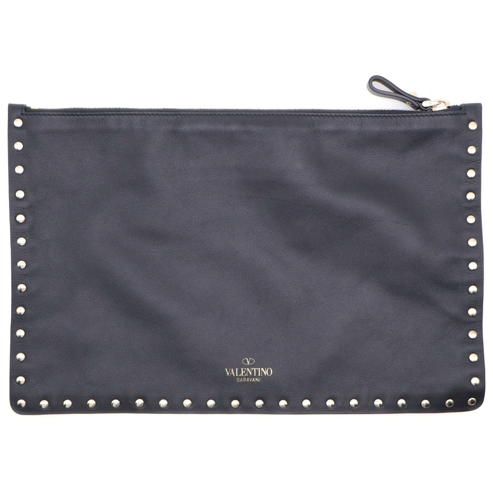 VALENTINO(ヴァレンティノ) ロックスタッズ クラッチバッグ セカンドバッグ ポーチ ブラック レザー ゴールド金具