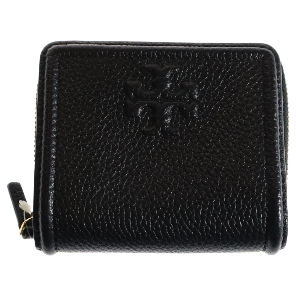 TORY BURCH(トリー バーチ) 二つ折りコンパクトウォレット コインケース 財布 ブラック ゴールド金具 レザー
