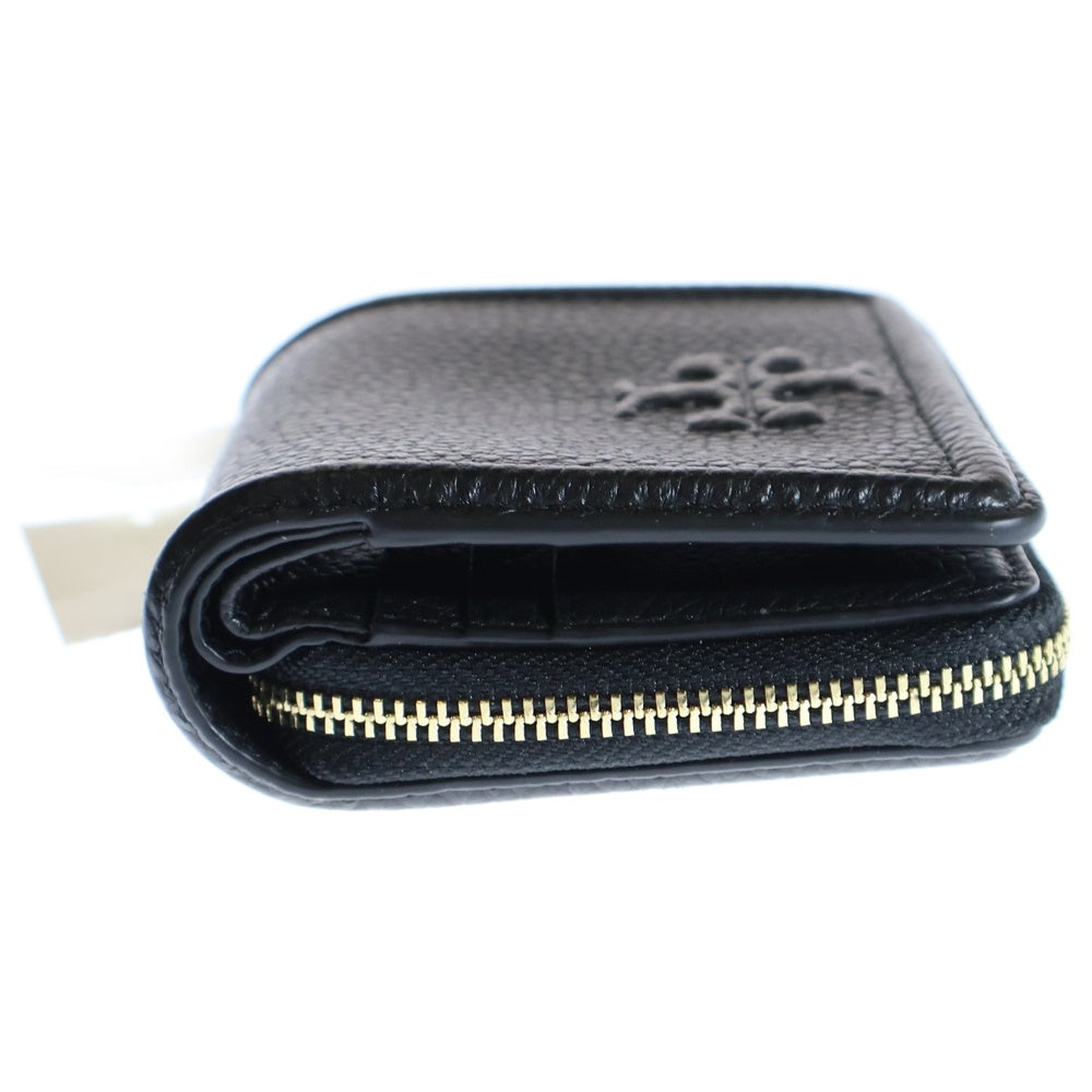 TORY BURCH(トリー バーチ) 二つ折りコンパクトウォレット コインケース 財布 ブラック ゴールド金具 レザー