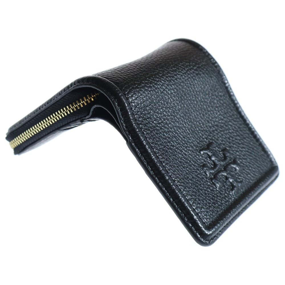TORY BURCH(トリー バーチ) 二つ折りコンパクトウォレット コインケース 財布 ブラック ゴールド金具 レザー