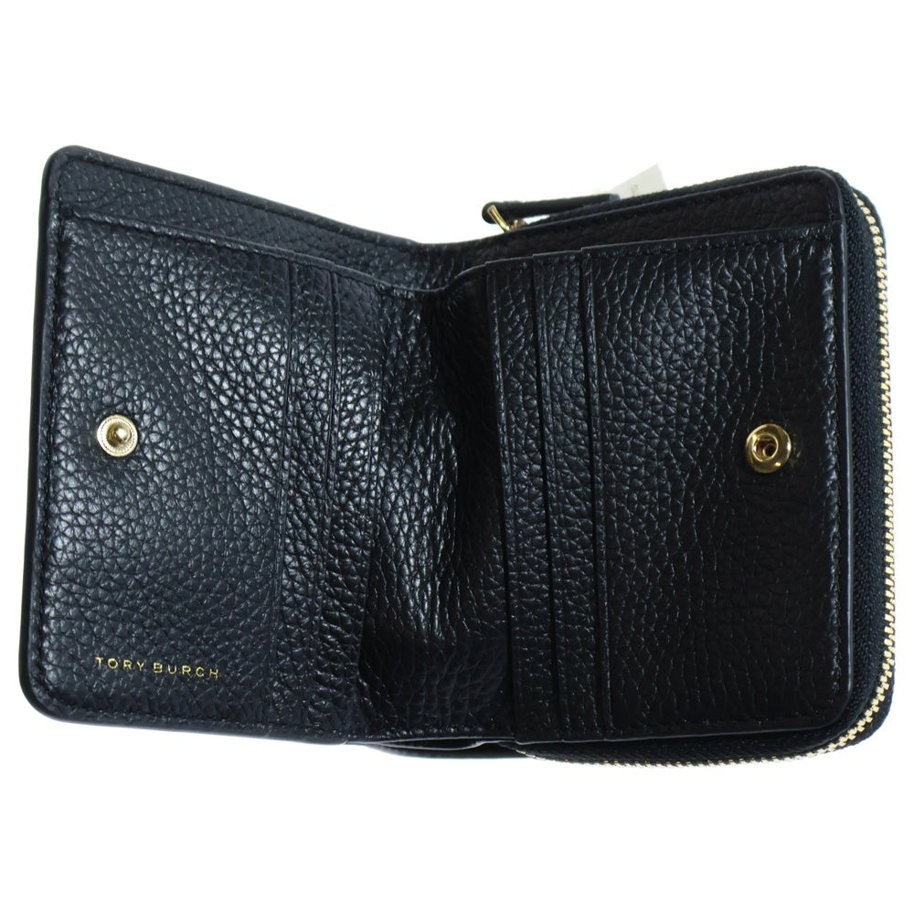 TORY BURCH(トリー バーチ) 二つ折りコンパクトウォレット コインケース 財布 ブラック ゴールド金具 レザー