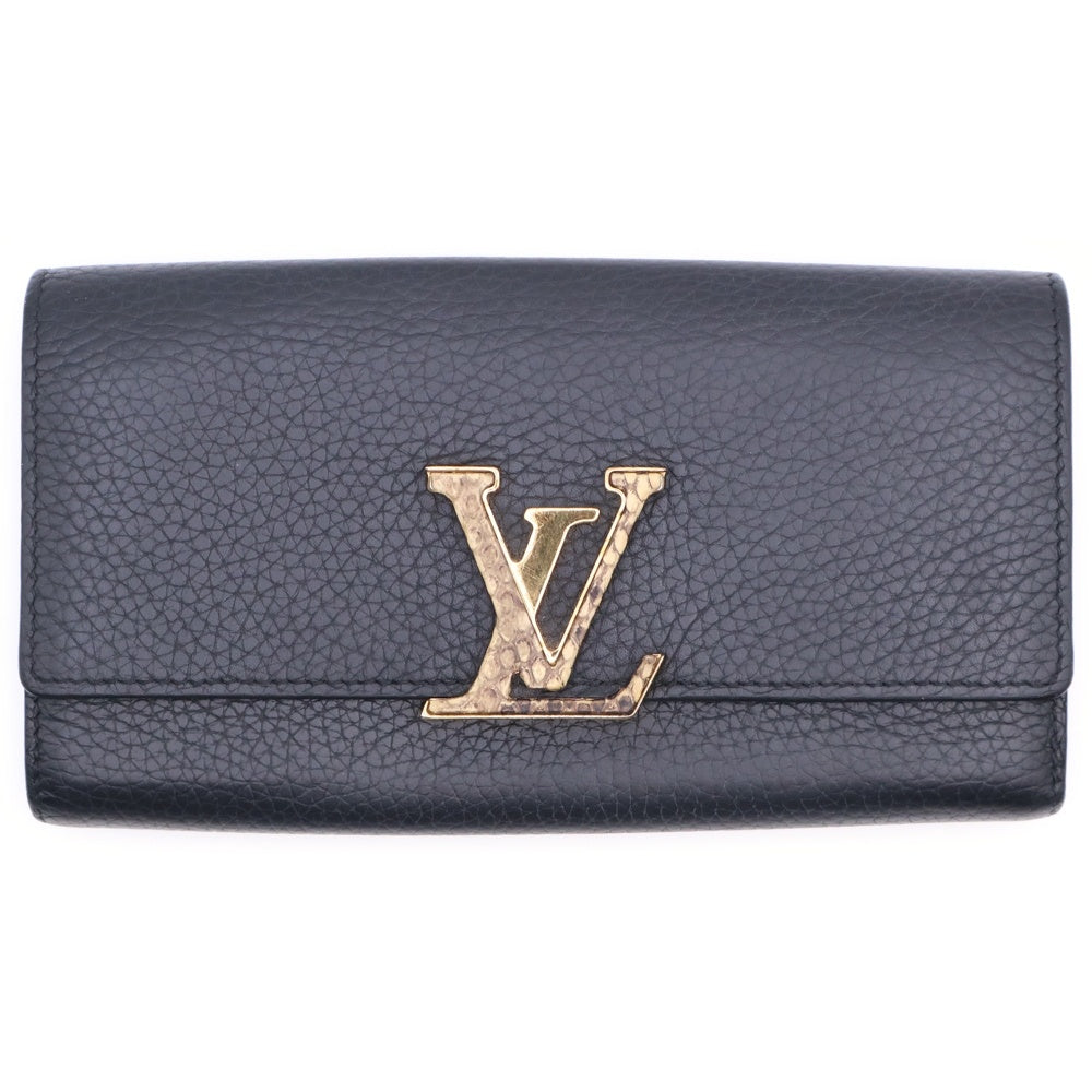 LOUIS VUITTON(ルイヴィトン) ポルトフォイユ カプシーヌ トリヨンレザー エキゾチックレザー ロゴプレート ロングウォレット 二つ折り 長財布 ゴールド金具 ブラック N90129 MI1158