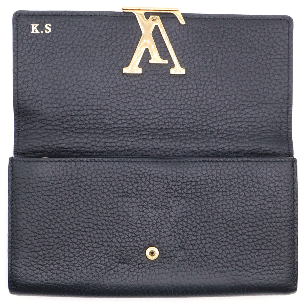 LOUIS VUITTON(ルイヴィトン) ポルトフォイユ カプシーヌ トリヨンレザー エキゾチックレザー ロゴプレート ロングウォレット 二つ折り 長財布 ゴールド金具 ブラック N90129 MI1158