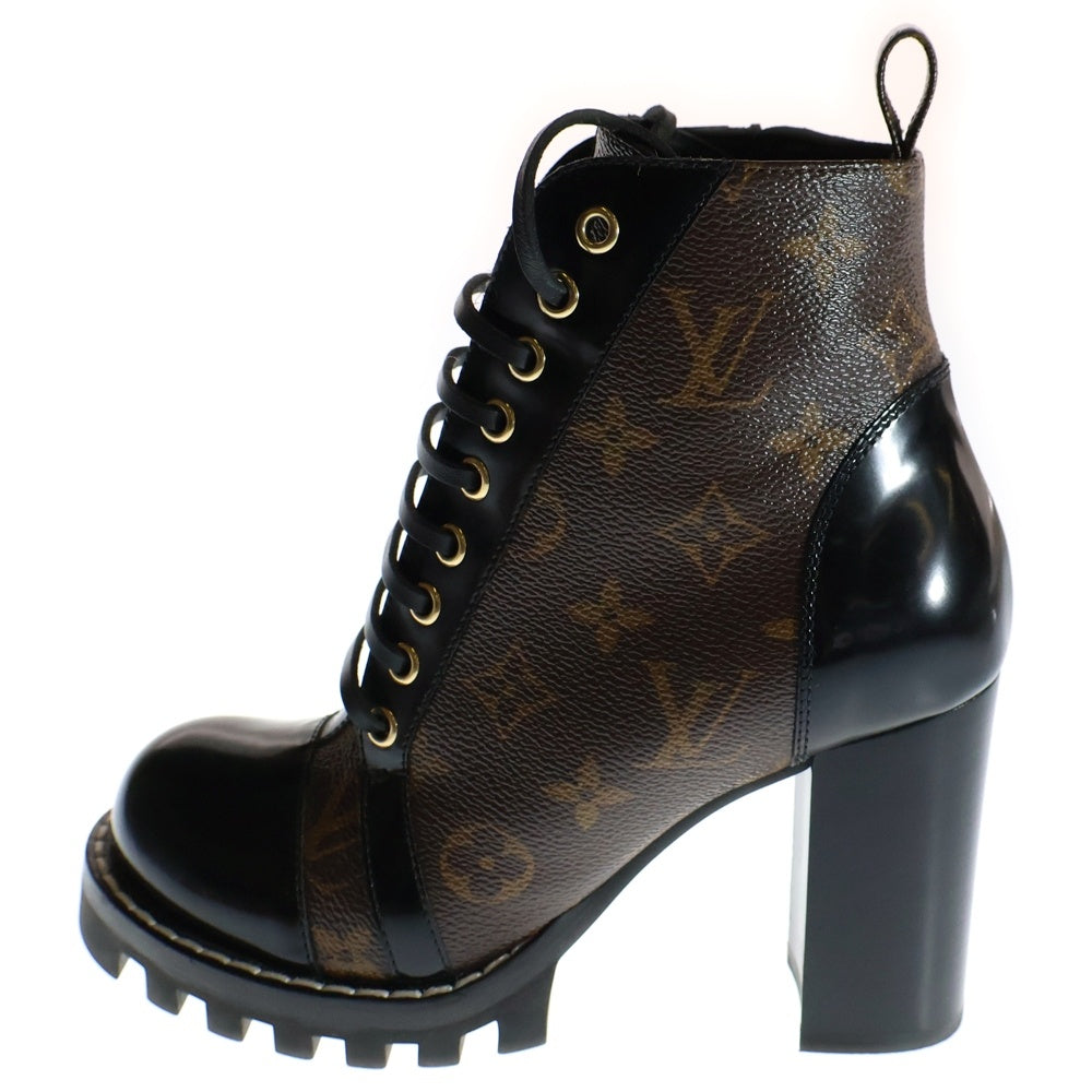 LOUIS VUITTON(ルイヴィトン) スタートレイルライン モノグラム PVC レザー サイドジップ レースアップ ヒール アンクルブーツ ブラウン/ブラック レディース 1A2Y7T