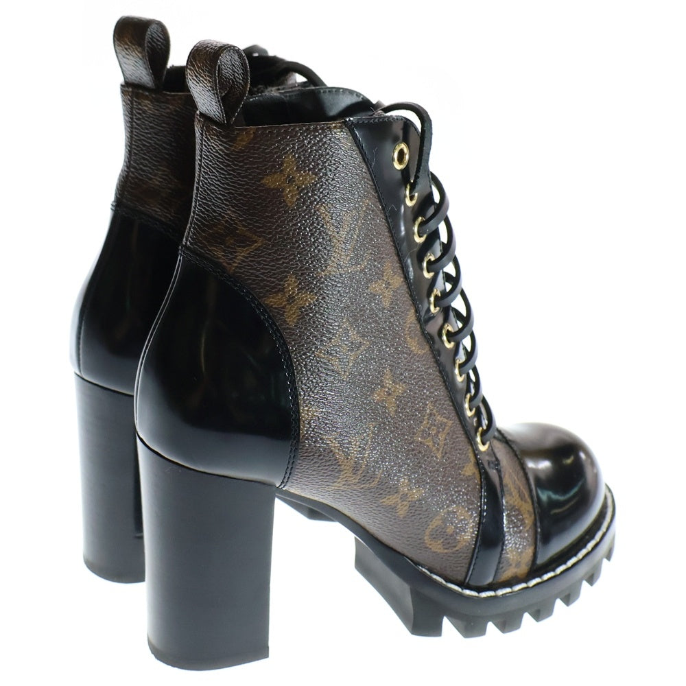 LOUIS VUITTON(ルイヴィトン) スタートレイルライン モノグラム PVC レザー サイドジップ レースアップ ヒール アンクルブーツ ブラウン/ブラック レディース 1A2Y7T