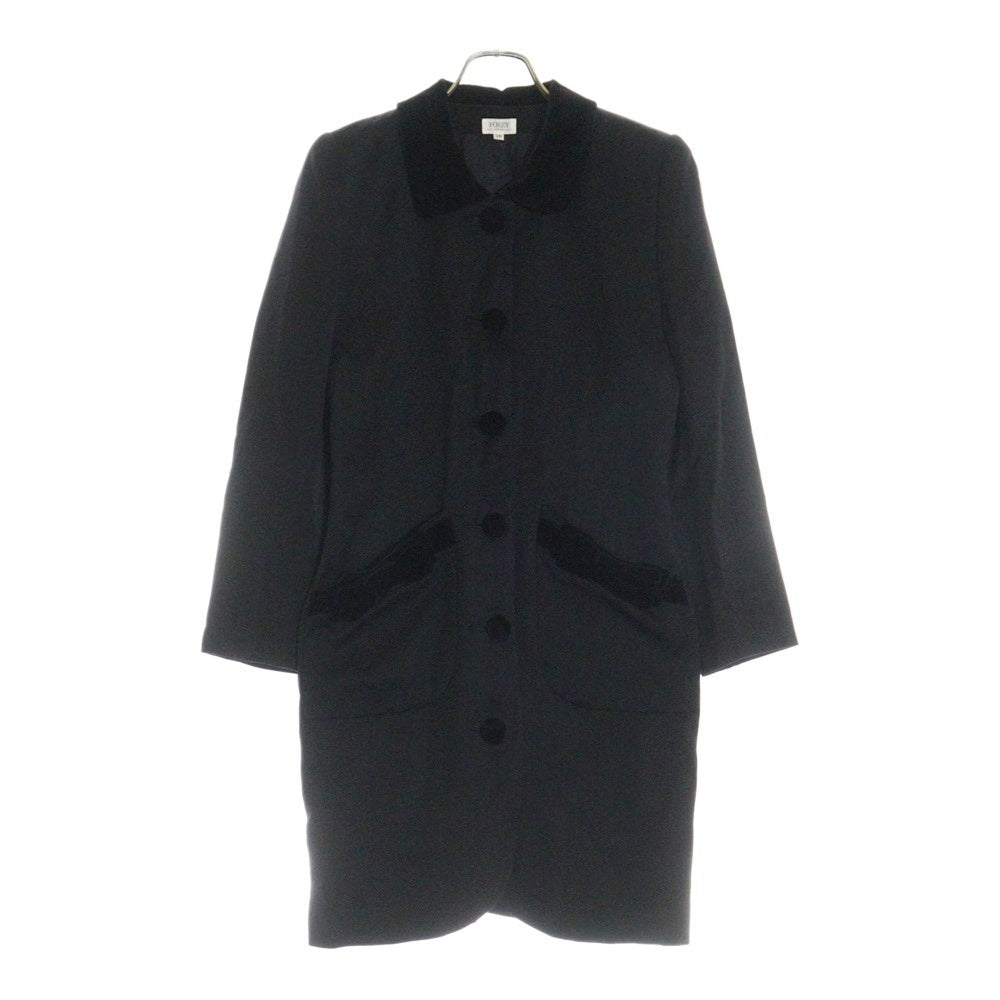 FOXEY(フォクシー) リボン付 ベルベット切替ウールコート ブラック  