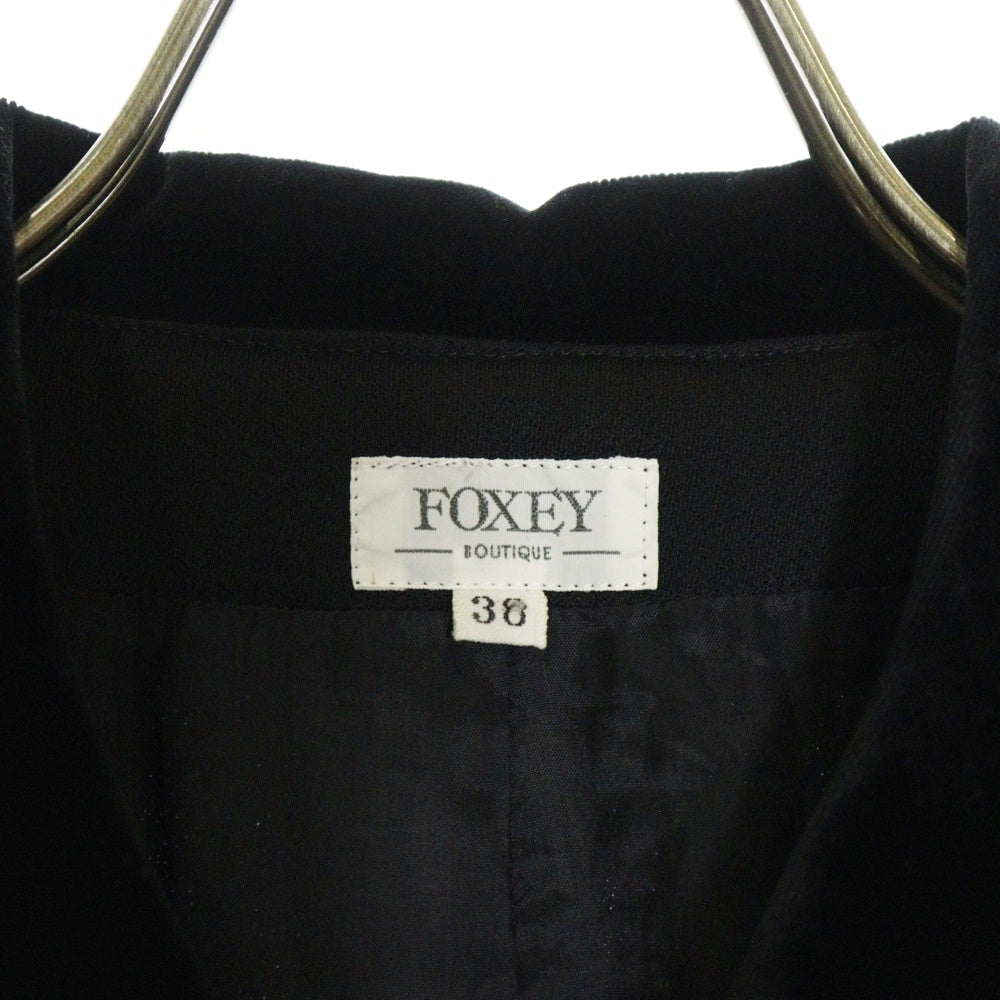 FOXEY(フォクシー) リボン付 ベルベット切替ウールコート ブラック レディース