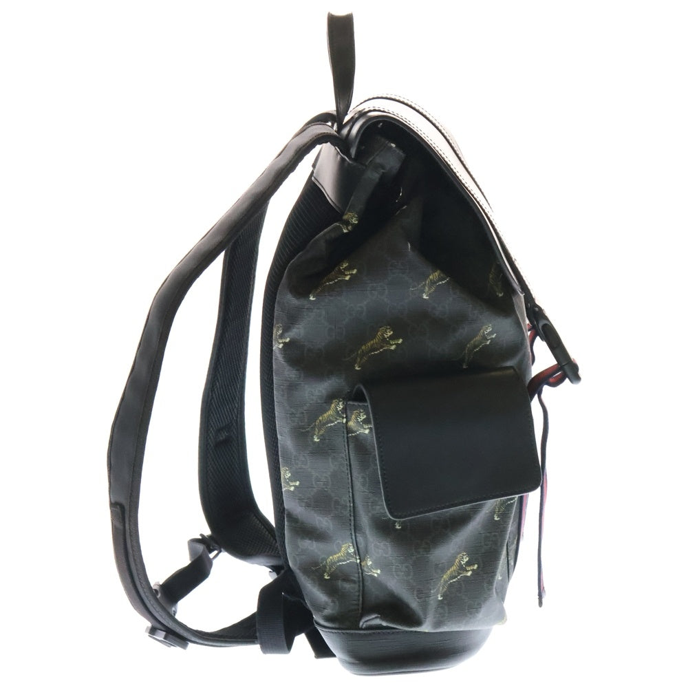 GUCCI(グッチ) GGスプリーム バッグパック リュックサック タイガー ブラック PVC×レザー 495563
