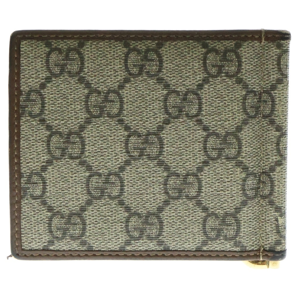 GUCCI(グッチ) GGスプリーム 二つ折り財布 コンパクトウォレット カードケース マネークリップ ブラウン×ベージュ ゴールド金具 PVC×レザー 700686