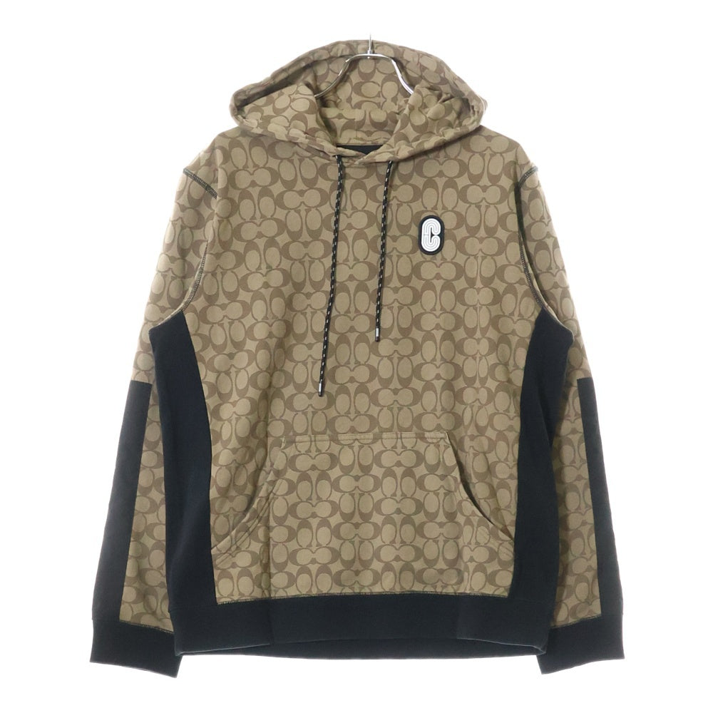 COACH(コーチ) シグネチャーロゴ ナイロン切替フーデッド長袖パーカー ベージュ 89747