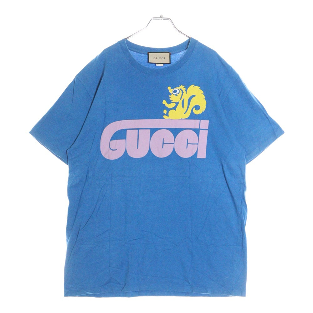GUCCI(グッチ) レトロスカンク ロゴプリント クルーネック 半袖Tシャツ カットソー ブルー 548334 XJEUJ