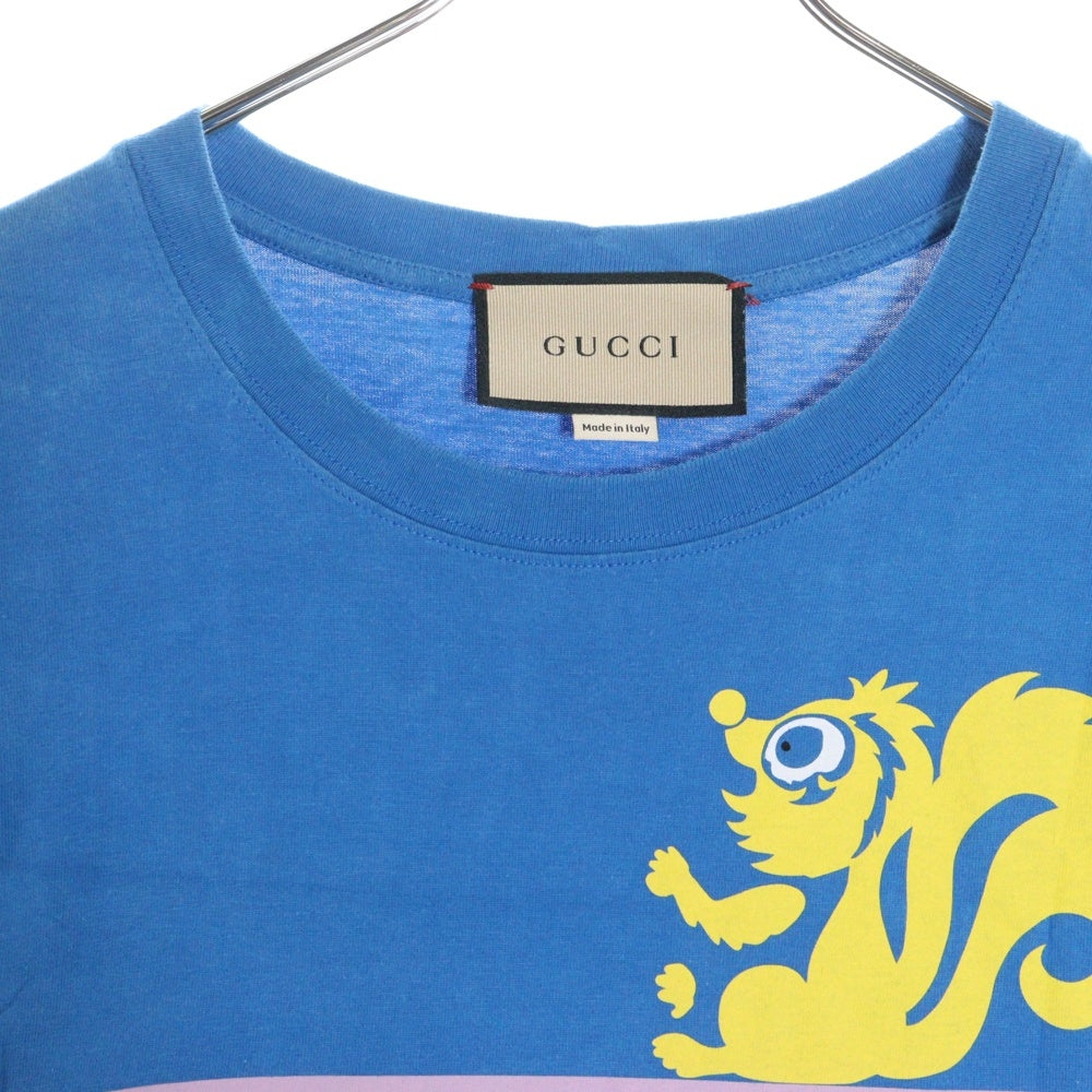 GUCCI(グッチ) レトロスカンク ロゴプリント クルーネック 半袖Tシャツ カットソー ブルー 548334 XJEUJ