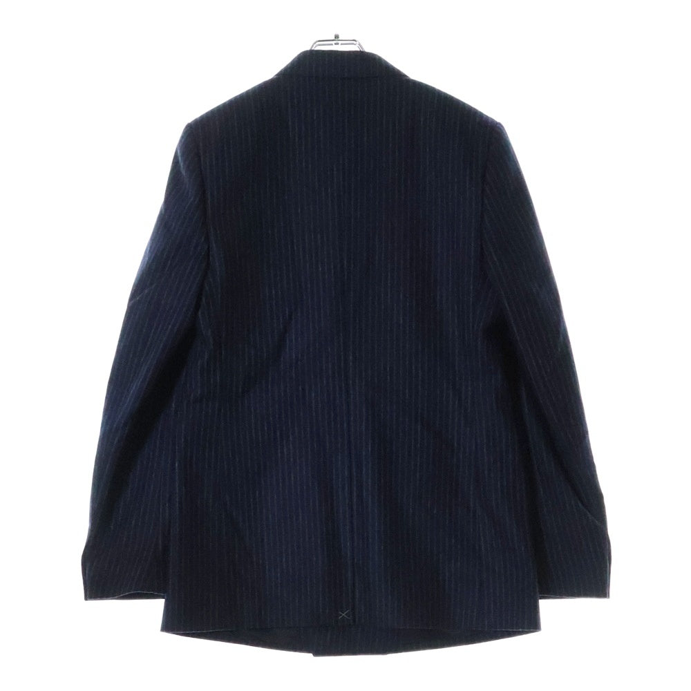 CELINE(セリーヌ) チョークストライプ総柄 ダブルブレスト ピークドラペル フランネルウール テーラードジャケット ブレザー ネイビー 2V98E920C