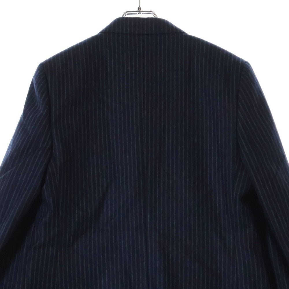 CELINE(セリーヌ) チョークストライプ総柄 ダブルブレスト ピークドラペル フランネルウール テーラードジャケット ブレザー ネイビー 2V98E920C