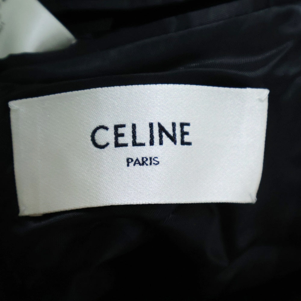 CELINE(セリーヌ) チョークストライプ総柄 ダブルブレスト ピークドラペル フランネルウール テーラードジャケット ブレザー ネイビー 2V98E920C
