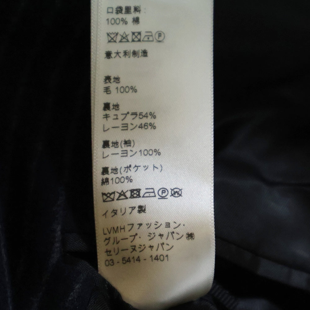 CELINE(セリーヌ) チョークストライプ総柄 ダブルブレスト ピークドラペル フランネルウール テーラードジャケット ブレザー ネイビー 2V98E920C