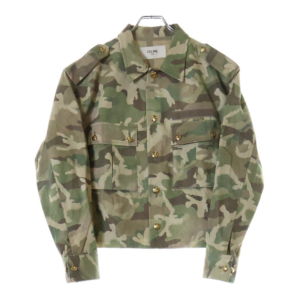 CELINE(セリーヌ) CROPPED MILITARY JACKET トリオンフボタン クロップド ミリタリー カモフラージュ ジャケット 迷彩 カーキ 2W885161U