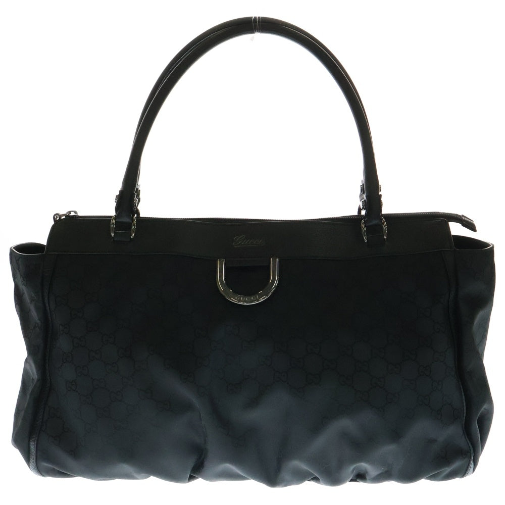 GUCCI(グッチ) アビー トートバッグ ハンドバッグ ブラック シルバー金具 GGナイロン×レザー 341491 204991