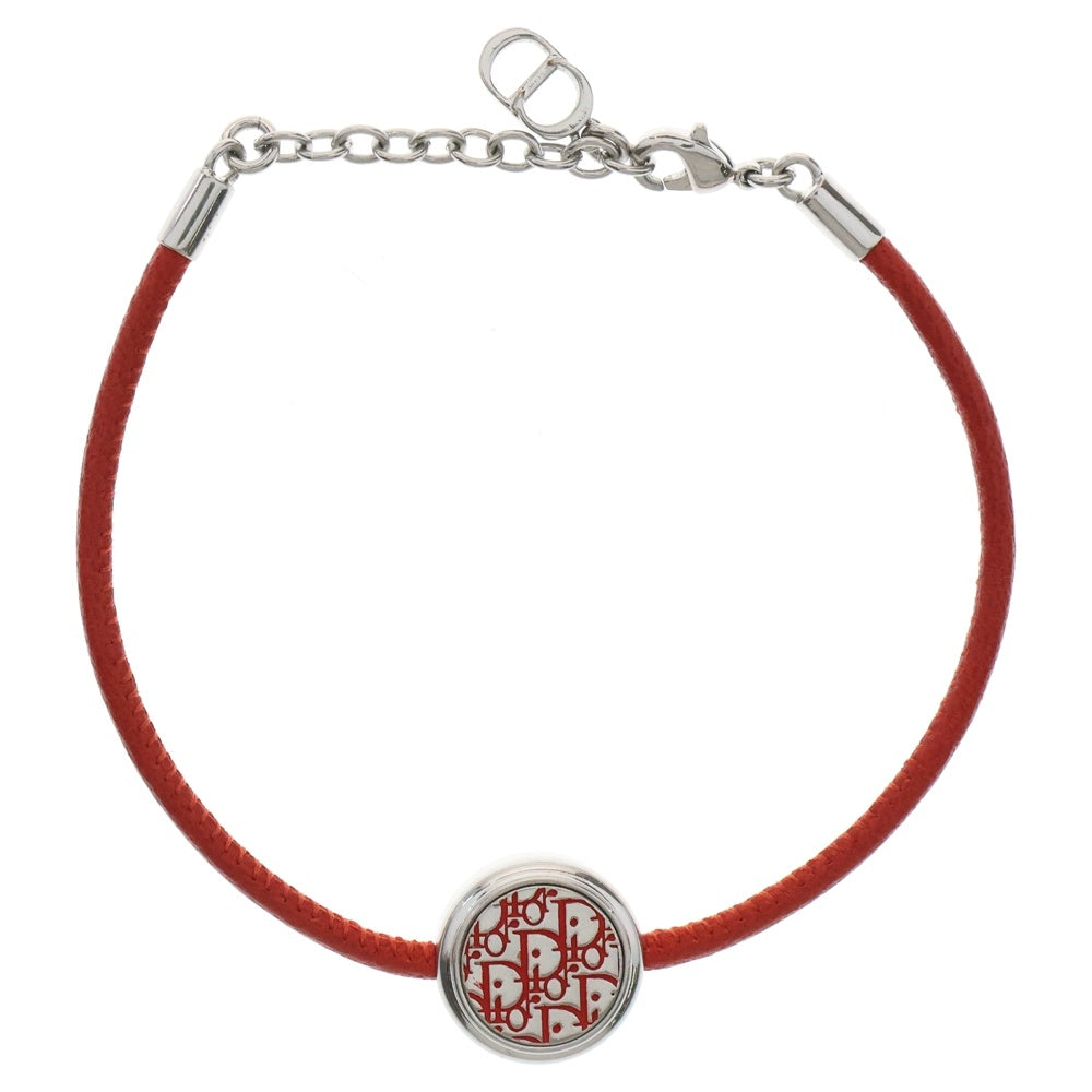 Christian Dior(クリスチャンディオール) Oblique オブリーク CDロゴ レザーブレスレット シルバー×レッド