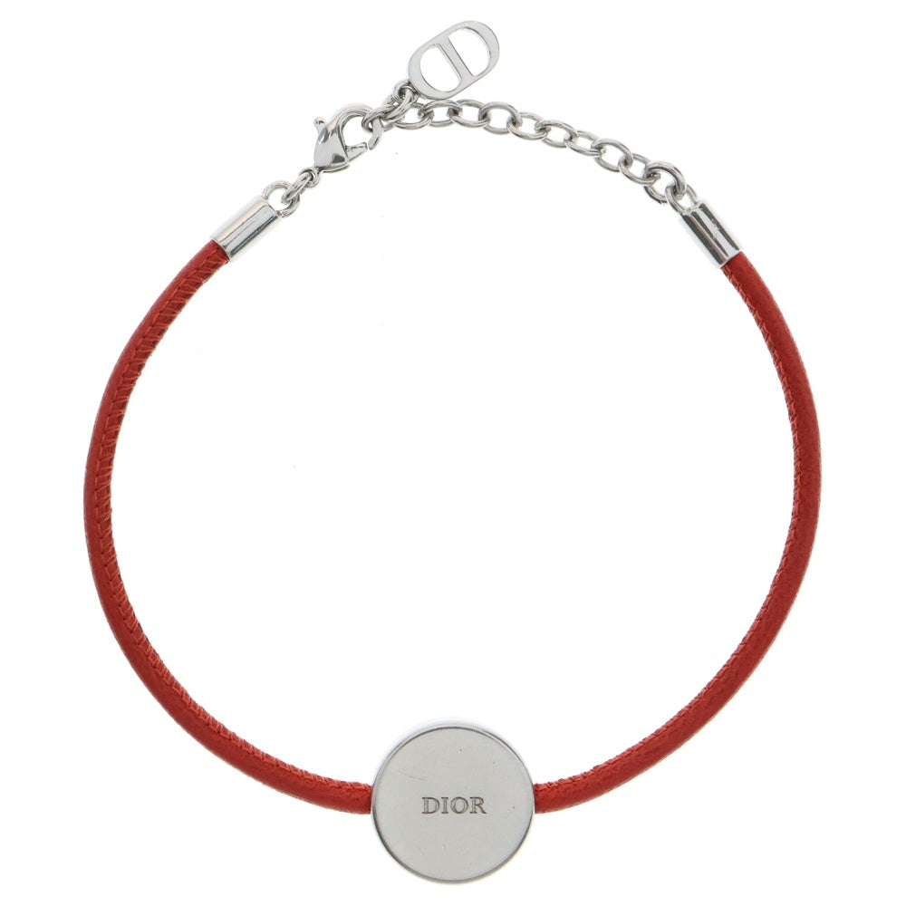 Christian Dior(クリスチャンディオール) Oblique オブリーク CDロゴ レザーブレスレット シルバー×レッド
