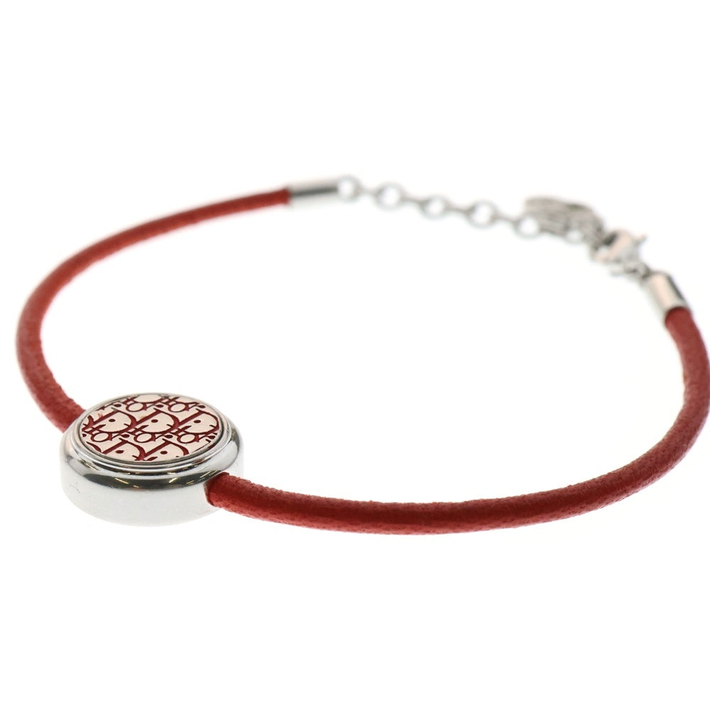 Christian Dior(クリスチャンディオール) Oblique オブリーク CDロゴ レザーブレスレット シルバー×レッド