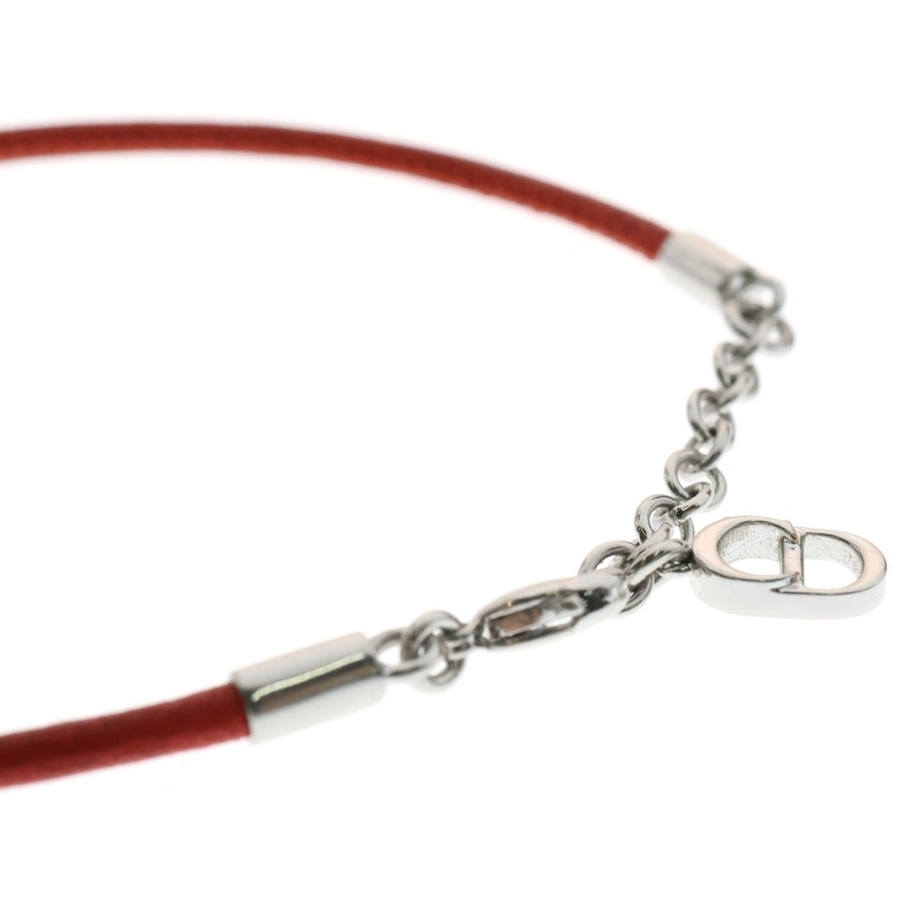 Christian Dior(クリスチャンディオール) Oblique オブリーク CDロゴ レザーブレスレット シルバー×レッド