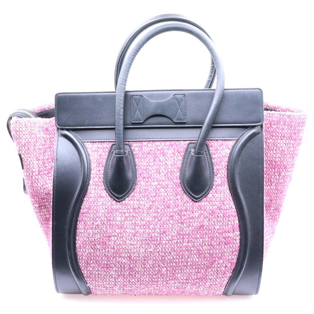 CELINE(セリーヌ) ラゲージ ミニ ショッパー トートバッグ ハンドバッグ ブラック×パープル ゴールド金具 ツイード×レザー