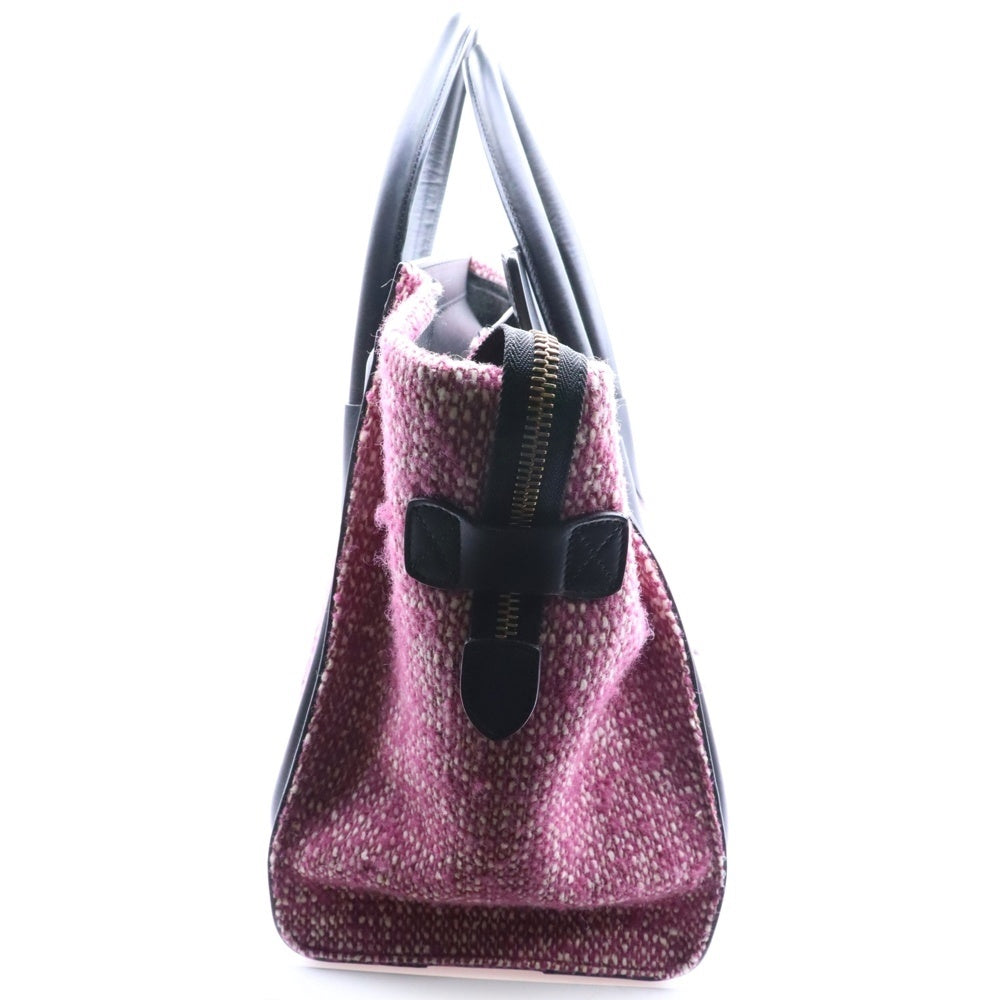 CELINE(セリーヌ) ラゲージ ミニ ショッパー トートバッグ ハンドバッグ ブラック×パープル ゴールド金具 ツイード×レザー