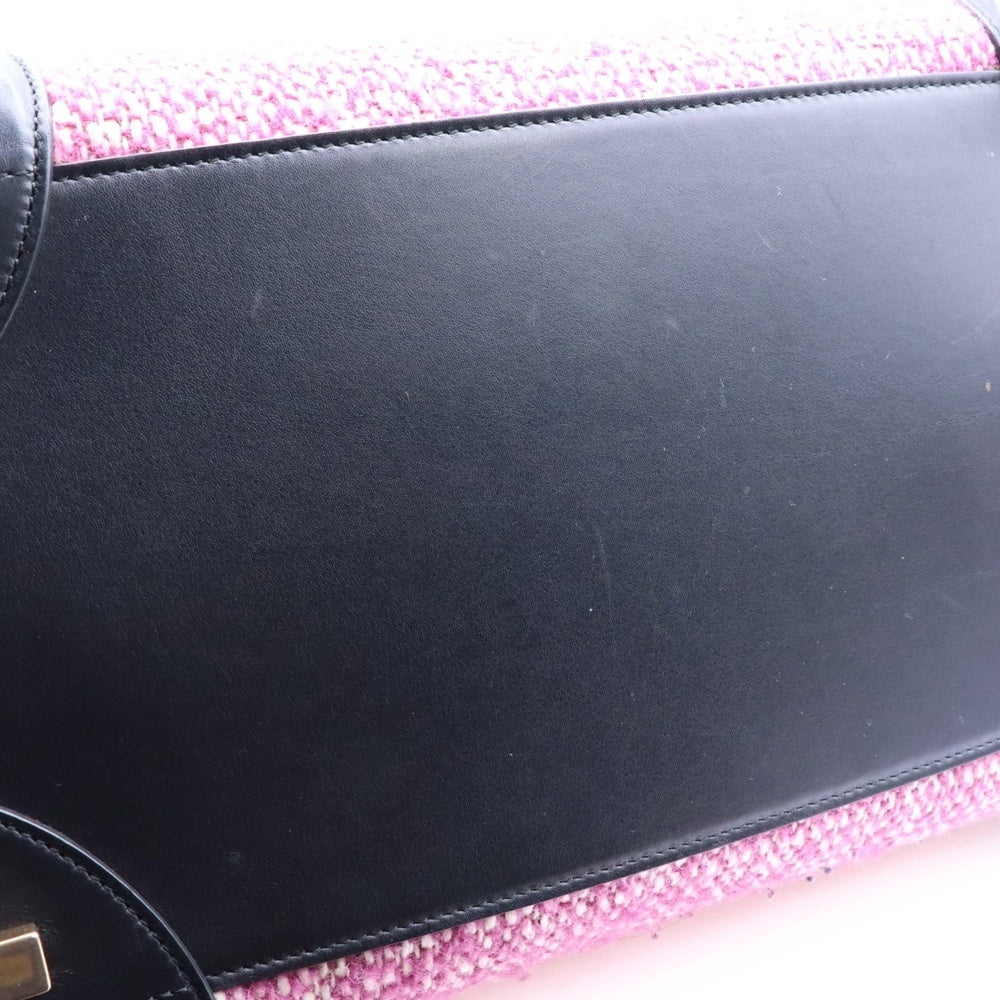 CELINE(セリーヌ) ラゲージ ミニ ショッパー トートバッグ ハンドバッグ ブラック×パープル ゴールド金具 ツイード×レザー
