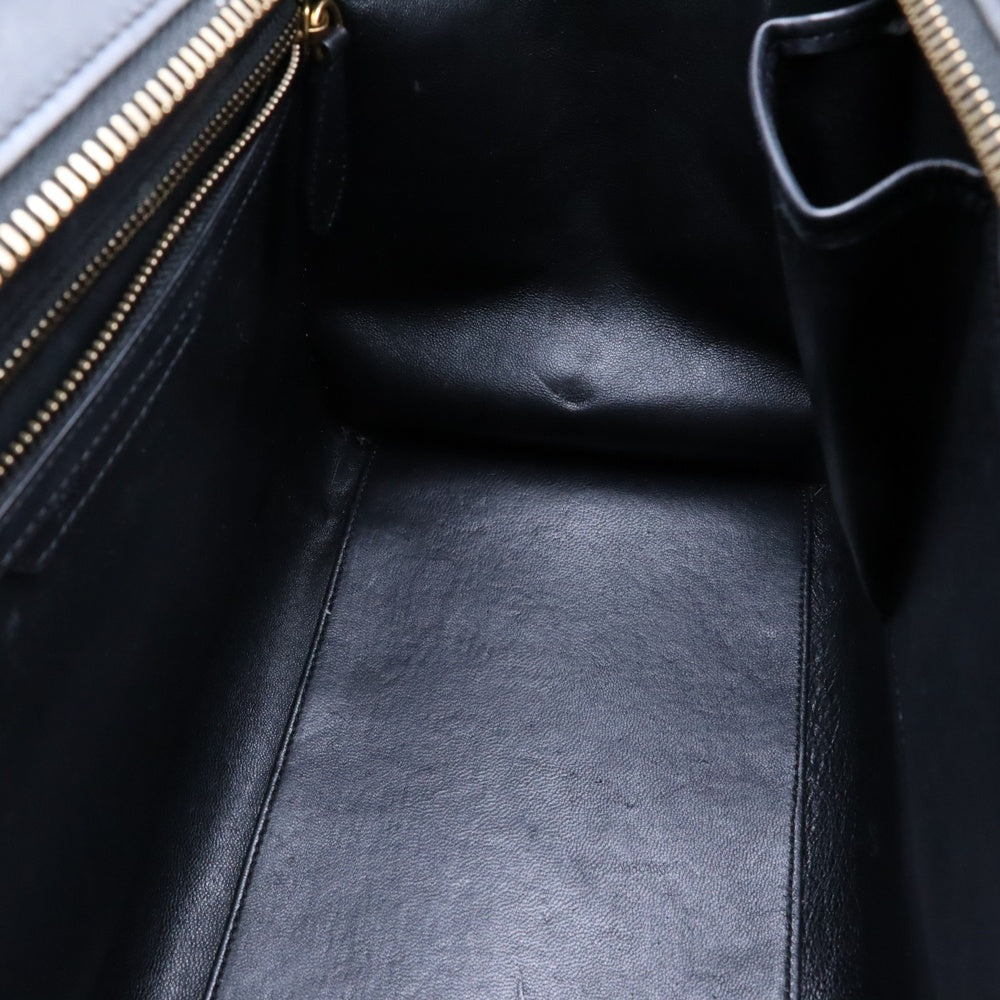 CELINE(セリーヌ) ラゲージ ミニ ショッパー トートバッグ ハンドバッグ ブラック×パープル ゴールド金具 ツイード×レザー