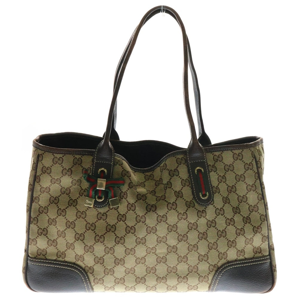 GUCCI(グッチ) GGキャンバス トートバッグ ハンドバッグ ゴールド金具 ブラウン×ベージュ キャンバス×レザー 163805
