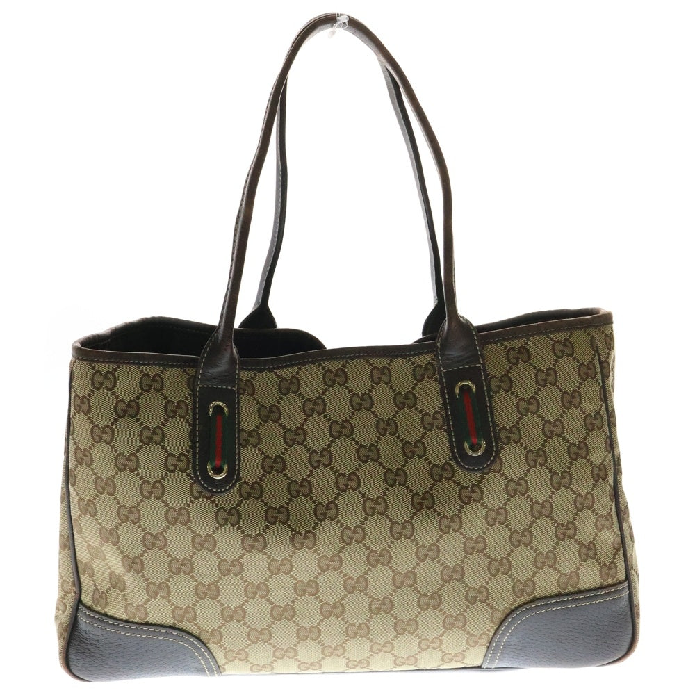GUCCI(グッチ) GGキャンバス トートバッグ ハンドバッグ ゴールド金具 ブラウン×ベージュ キャンバス×レザー 163805