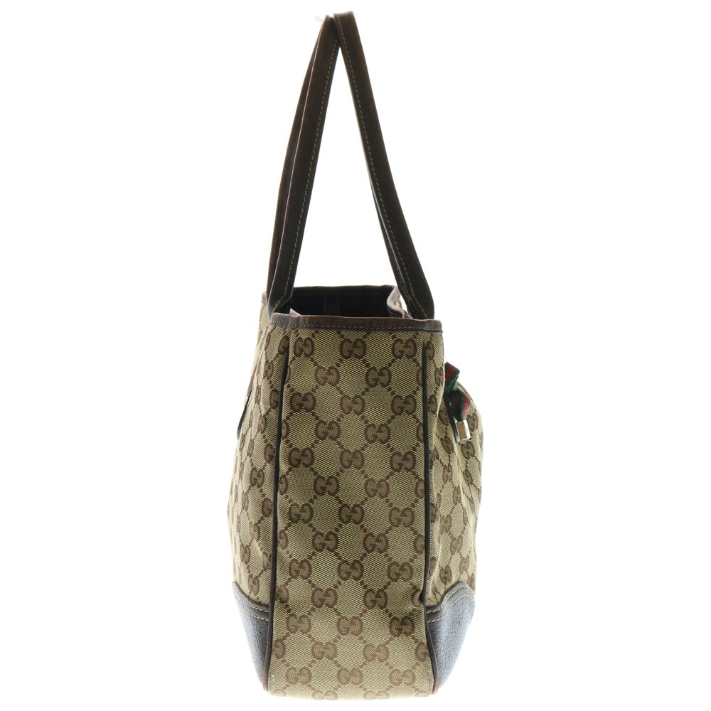 GUCCI(グッチ) GGキャンバス トートバッグ ハンドバッグ ゴールド金具 ブラウン×ベージュ キャンバス×レザー 163805