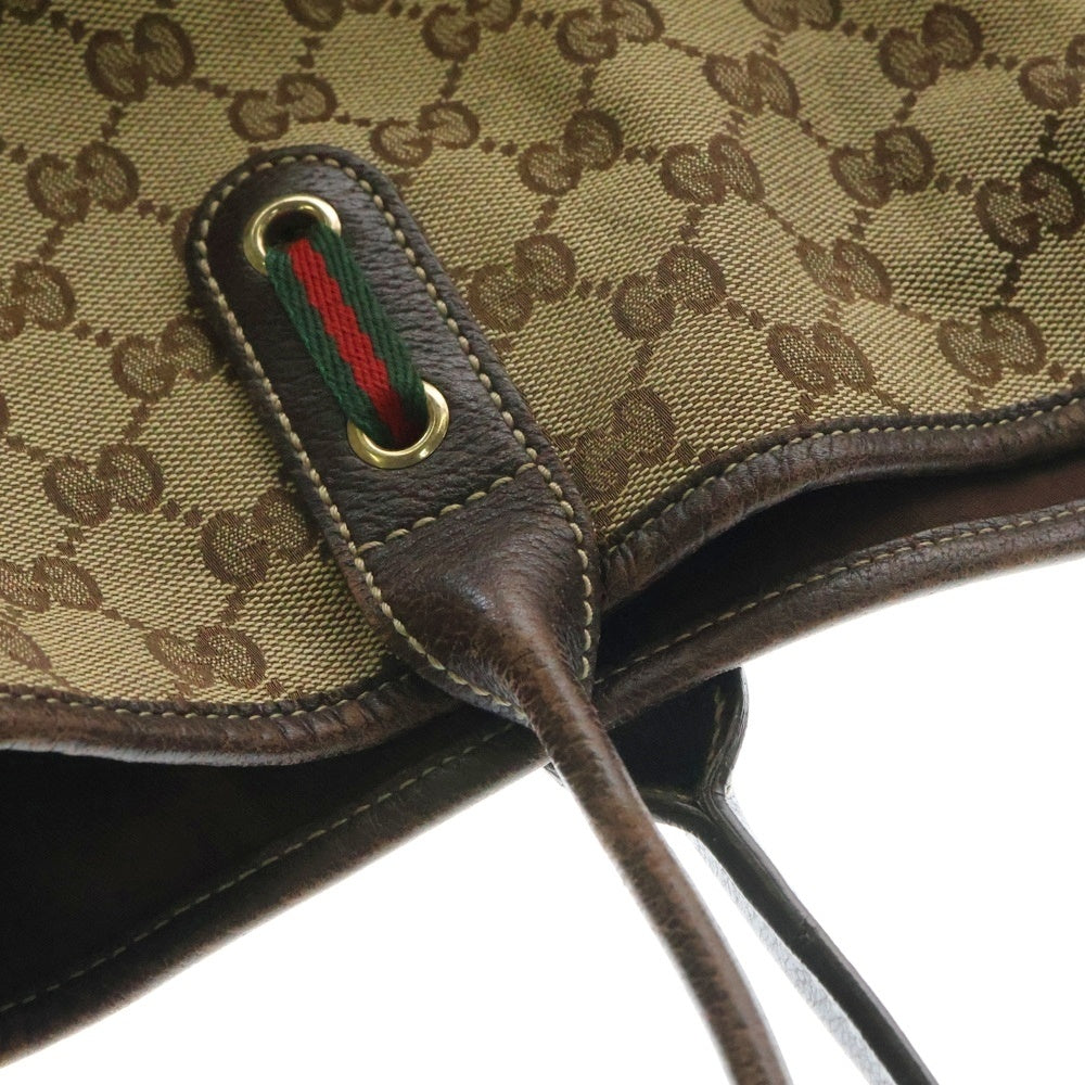 GUCCI(グッチ) GGキャンバス トートバッグ ハンドバッグ ゴールド金具 ブラウン×ベージュ キャンバス×レザー 163805