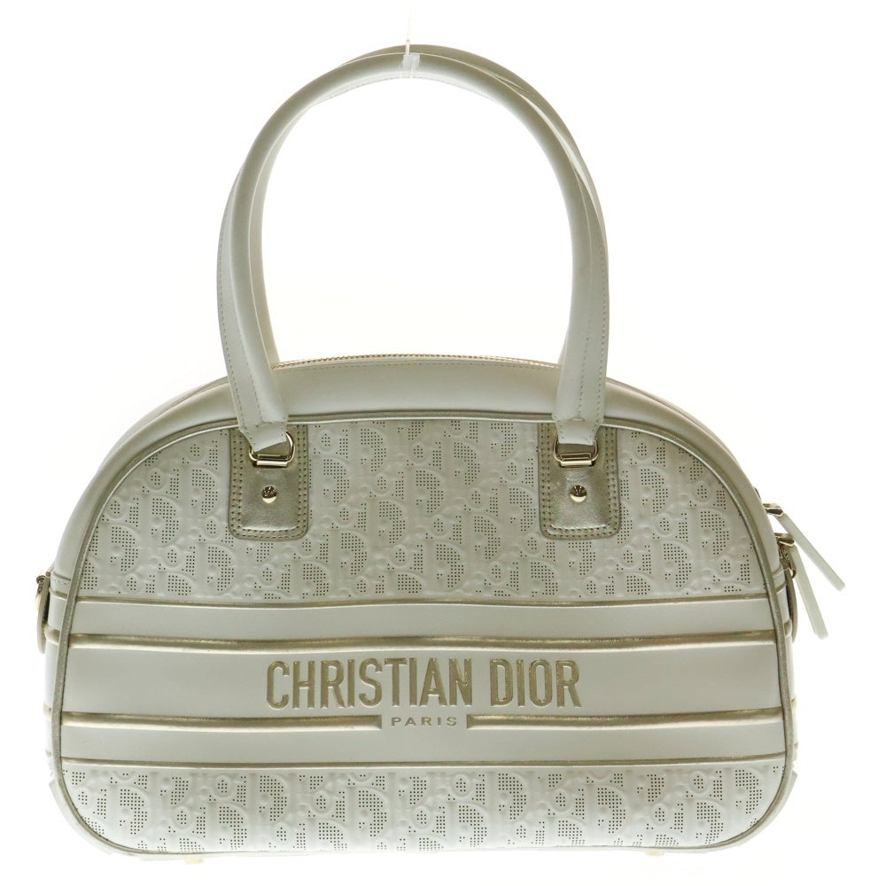 Christian Dior(クリスチャンディオール) ヴァイブ ミディアム オブリーク 2WAY ハンドバッグ ショルダーバッグ ボーリングバッグ ホワイト×ゴールド レザー