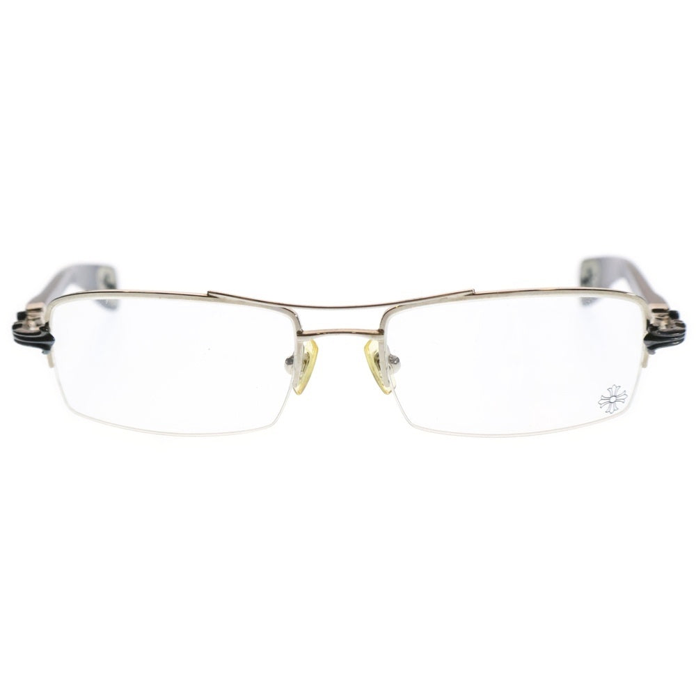 CHROME HEARTS(クロムハーツ) SS-WEB TOPPS トップリム ウッドテンプル カットアウトクロス クリアレンズ メガネ 眼鏡 アイウェア ブラウン/シルバー