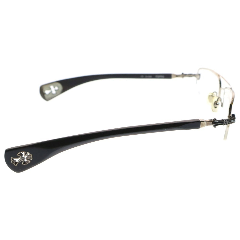 CHROME HEARTS(クロムハーツ) SS-WEB TOPPS トップリム ウッドテンプル カットアウトクロス クリアレンズ メガネ 眼鏡 アイウェア ブラウン/シルバー