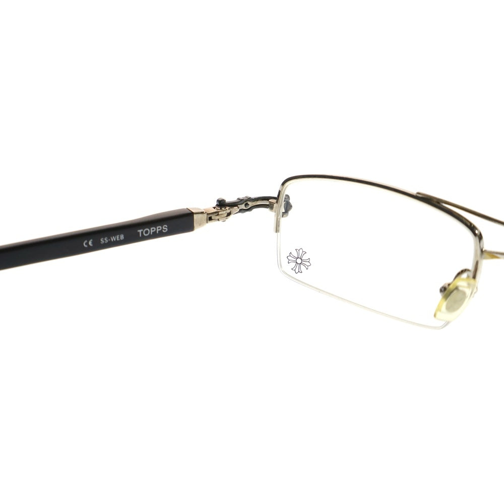 CHROME HEARTS(クロムハーツ) SS-WEB TOPPS トップリム ウッドテンプル カットアウトクロス クリアレンズ メガネ 眼鏡 アイウェア ブラウン/シルバー